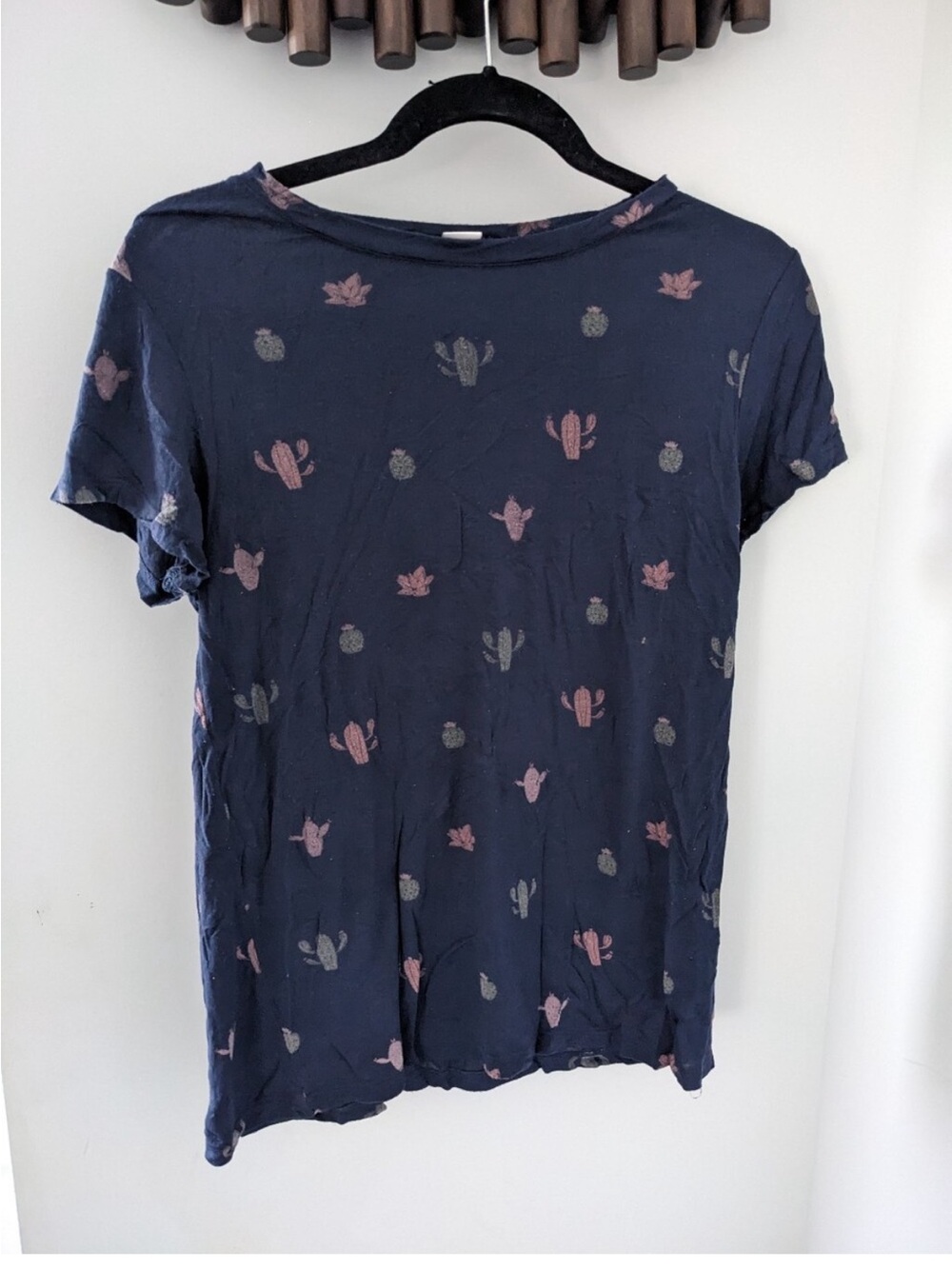 Simon's Twik Women's Navy Cotton Short-Sleeve Tee Plants Print - Size Medium